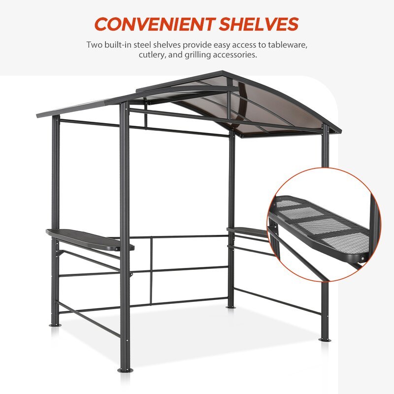 EAGLE PEAK 8x5 BBQ Grill Gazebo Steel Frame Double - Tier Polycarbonate with Shelves Serving Tables - Eagle Peak Canopy and Outdoor Products