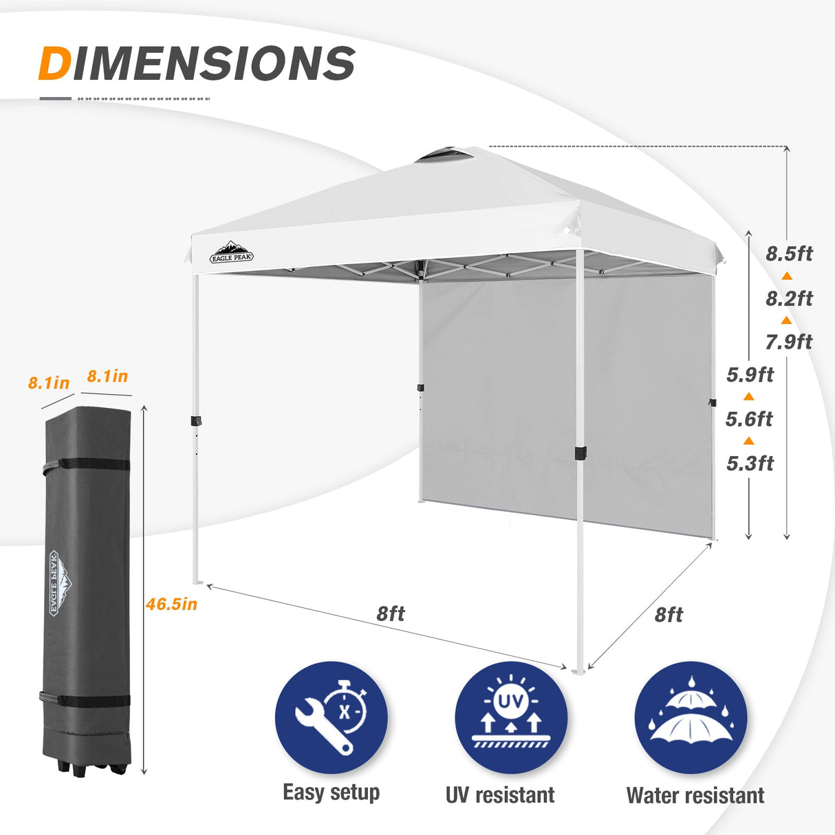 EAGLE PEAK 8x8 Pop Up Straight Leg Canopy with Sidewall - Eagle Peak Canopy and Outdoor Products