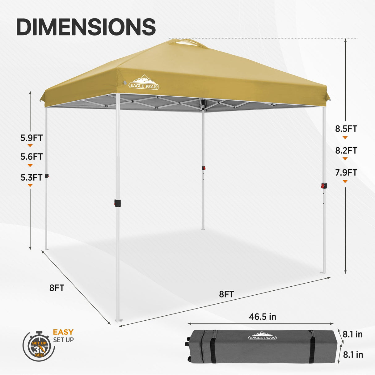 EAGLE PEAK 8x8 Pop Up Straight Leg Canopy with Wheeled Bag - Eagle Peak Canopy and Outdoor Products