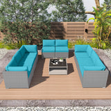 EAGLE PEAK 9 Piece Outdoor Wicker Patio Furniture Set with Coffee Table, PE Rattan Sectional Conversation Sofa Set with Seating for 8 People - Eagle Peak Canopy and Outdoor Products