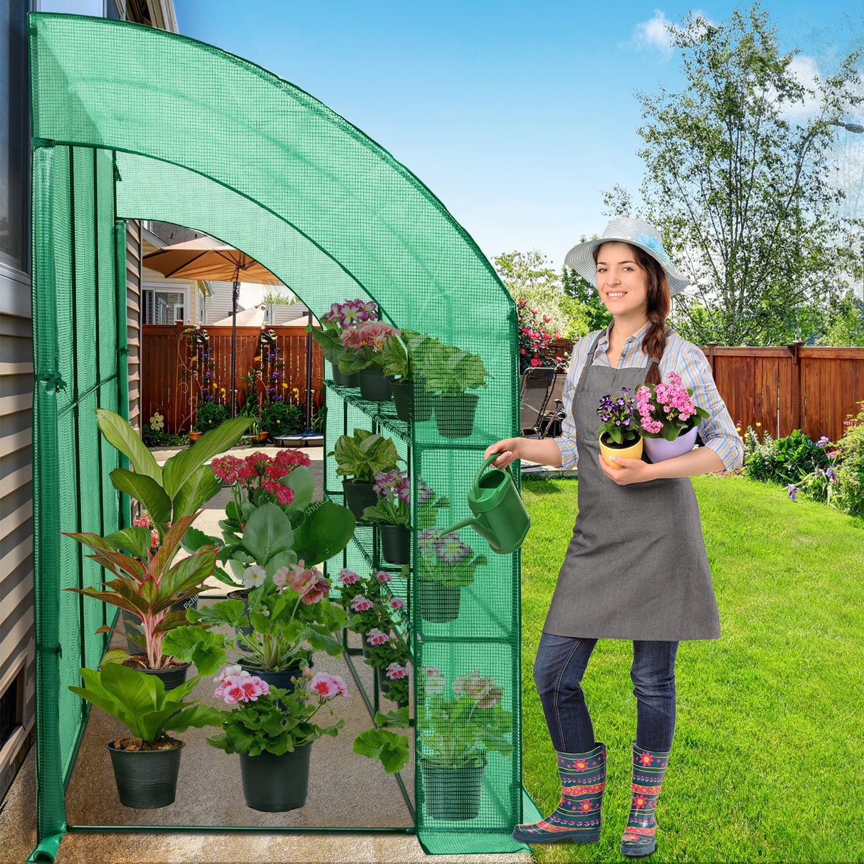 EAGLE PEAK 9.9x4.9x7.1 Outdoor Lean to Walk - in Greenhouse with Shelf - Eagle Peak Canopy and Outdoor Products