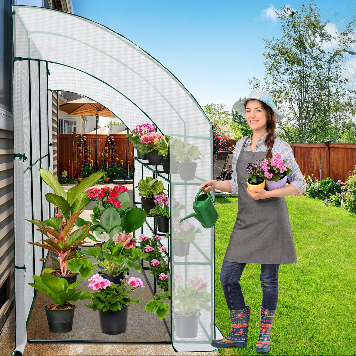 EAGLE PEAK 9.9x4.9x7.1 Outdoor Lean to Walk - in Greenhouse with Shelf - Eagle Peak Canopy and Outdoor Products