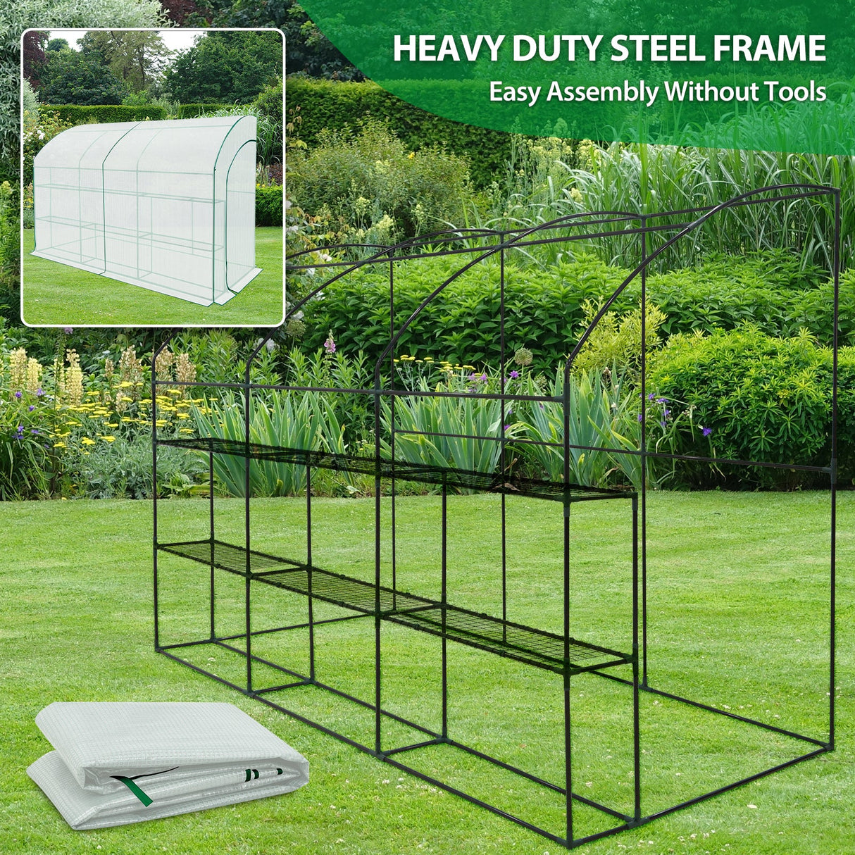 EAGLE PEAK 9.9x4.9x7.1 Outdoor Lean to Walk - in Greenhouse with Shelf - Eagle Peak Canopy and Outdoor Products