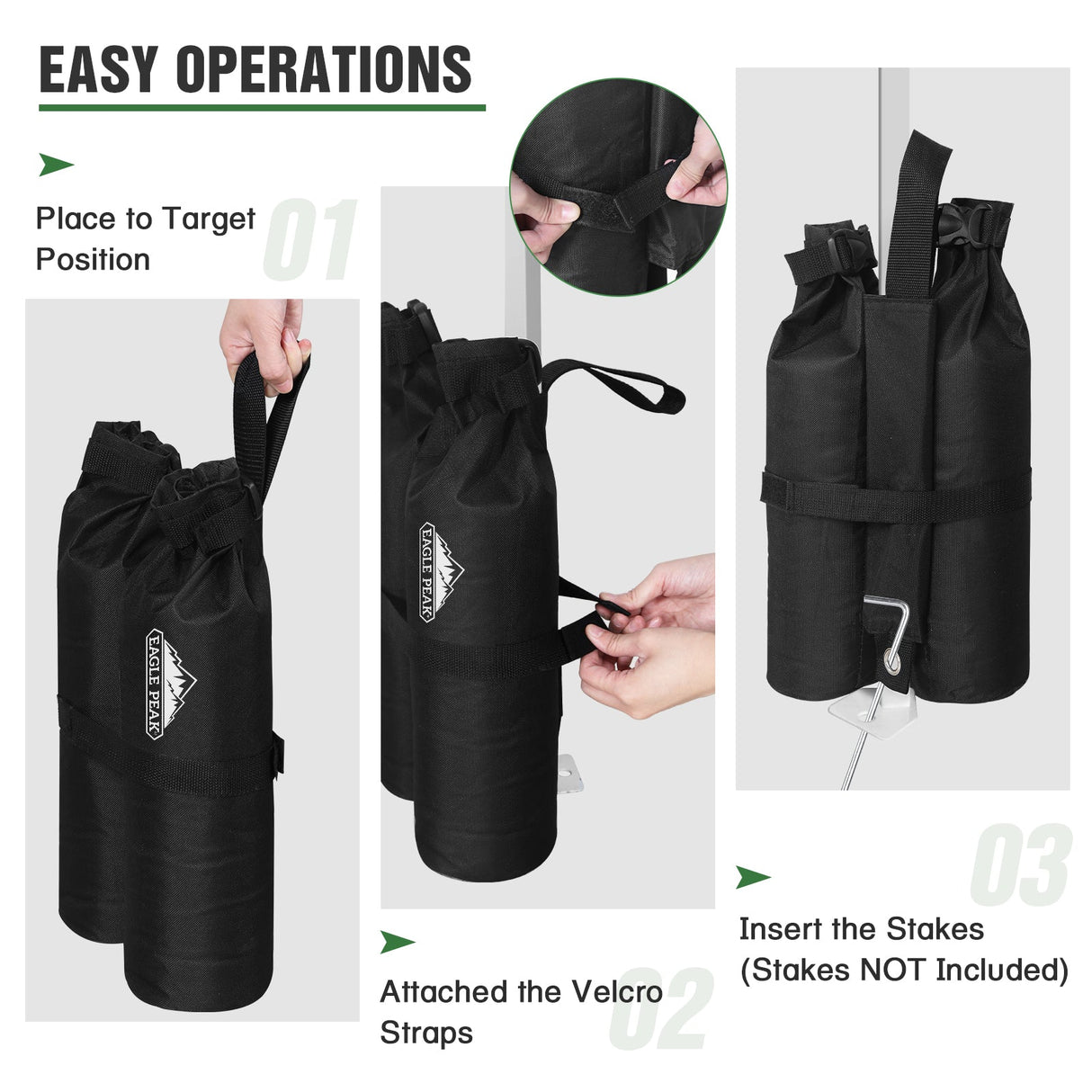 EAGLE PEAK Canopy Weight Bags 4 - Pack, Heavy Duty Sand Bags for Pop Up Canopy Tent, Gazebo, and Greenhouse (Sand Not Included) - Eagle Peak Canopy and Outdoor Products