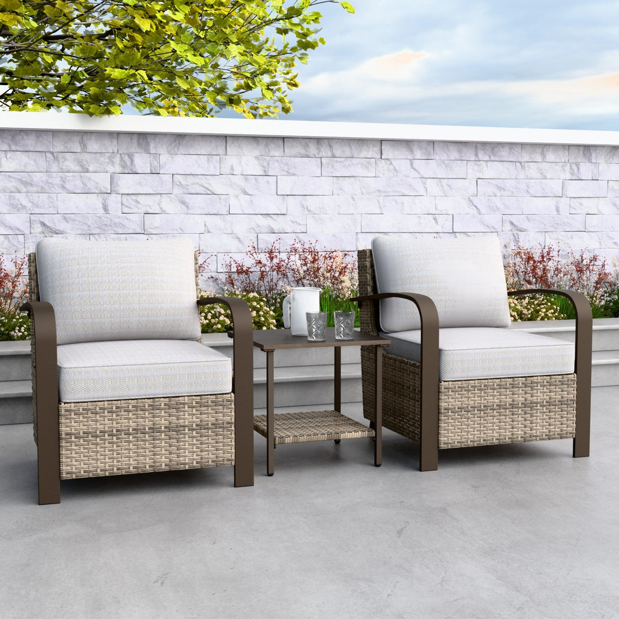 EAGLE PEAK Coastal Vista 3 Piece Patio Bistro Set, Includes 2 Patio Chairs, 1 Side Table,Beige/Blue - Eagle Peak Canopy and Outdoor Products