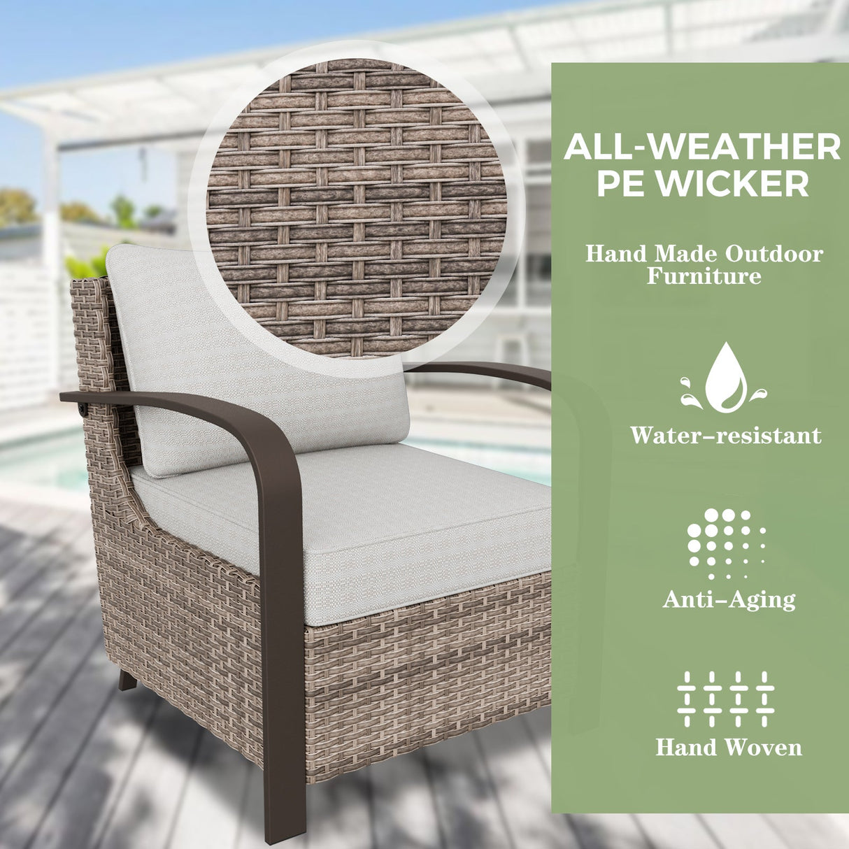 EAGLE PEAK Coastal Vista 3 Piece Patio Bistro Set, Includes 2 Patio Chairs, 1 Side Table,Beige/Blue - Eagle Peak Canopy and Outdoor Products