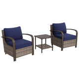 EAGLE PEAK Coastal Vista 3 Piece Patio Bistro Set, Includes 2 Patio Chairs, 1 Side Table,Beige/Blue - Eagle Peak Canopy and Outdoor Products