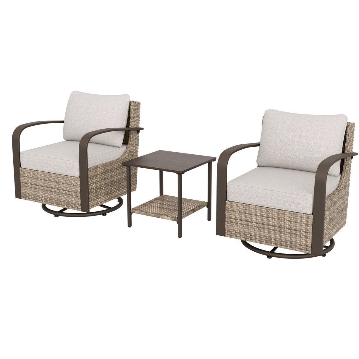 EAGLE PEAK Coastal Vista 3 Piece Patio Bistro Set with Side Table, Includes (2) Swivel Rocking Chairs, Beige - Eagle Peak Canopy and Outdoor Products