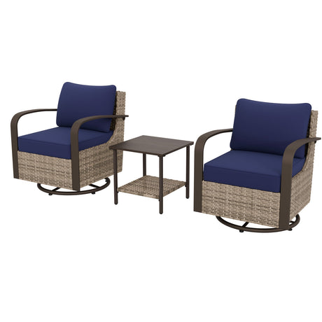 EAGLE PEAK Coastal Vista 3 Piece Patio Bistro Set with Side Table, Includes (2) Swivel Rocking Chairs, Beige - Eagle Peak Canopy and Outdoor Products