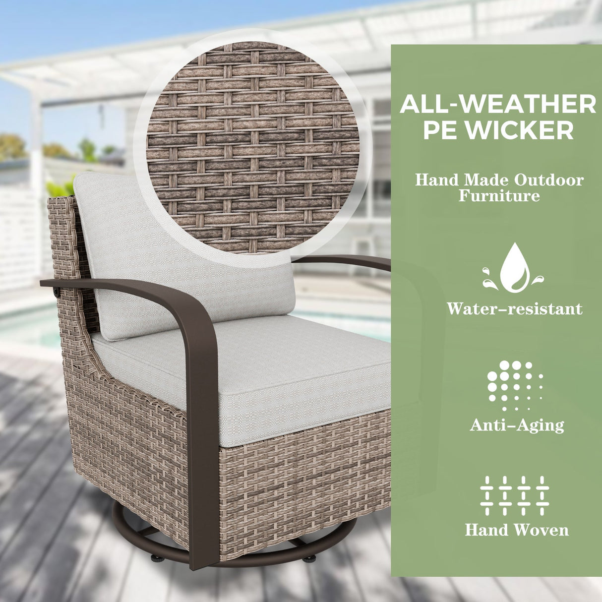 EAGLE PEAK Coastal Vista 3 Piece Patio Bistro Set with Side Table, Includes (2) Swivel Rocking Chairs, Beige - Eagle Peak Canopy and Outdoor Products