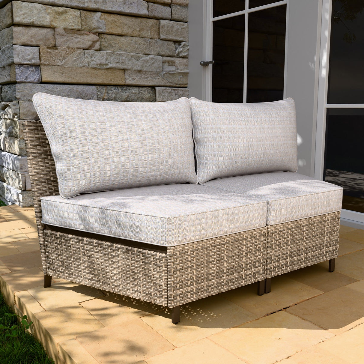 EAGLE PEAK Coastal Vista Curved Outdoor Wicker Sofa with Cushions, Seats 2, Beige - Eagle Peak Canopy and Outdoor Products