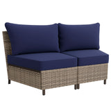 EAGLE PEAK Coastal Vista Curved Outdoor Wicker Sofa with Cushions, Seats 2, Beige - Eagle Peak Canopy and Outdoor Products