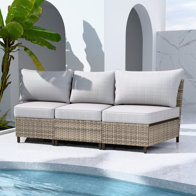 EAGLE PEAK Coastal Vista Curved Outdoor Wicker Sofa with Cushions, Seats 3, Beige - Eagle Peak Canopy and Outdoor Products