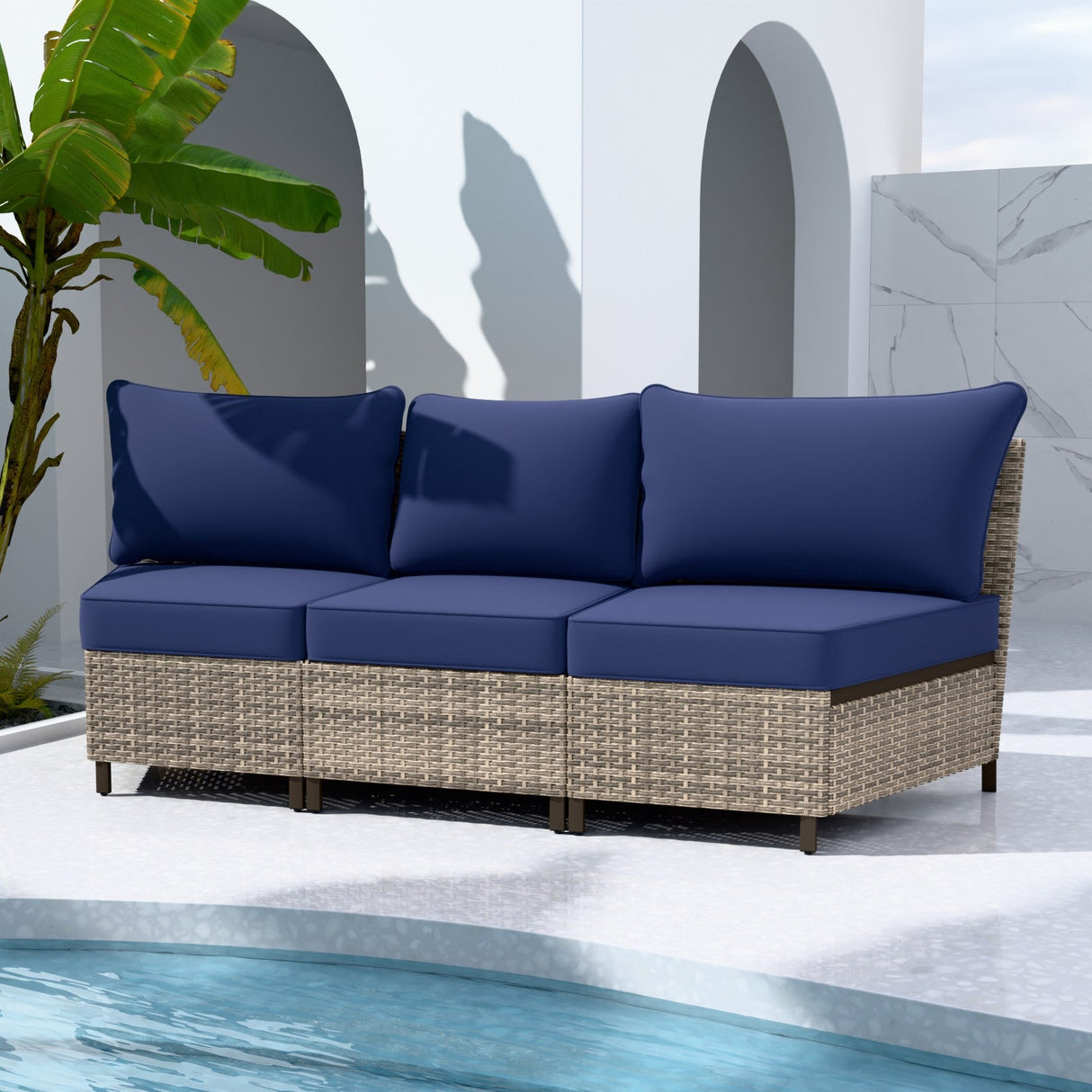 EAGLE PEAK Coastal Vista Curved Outdoor Wicker Sofa with Cushions, Seats 3, Beige - Eagle Peak Canopy and Outdoor Products