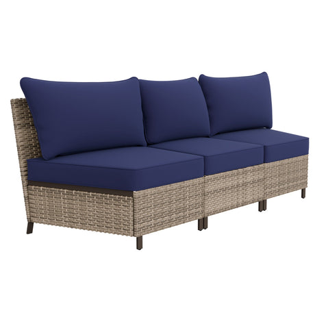 EAGLE PEAK Coastal Vista Curved Outdoor Wicker Sofa with Cushions, Seats 3, Beige - Eagle Peak Canopy and Outdoor Products