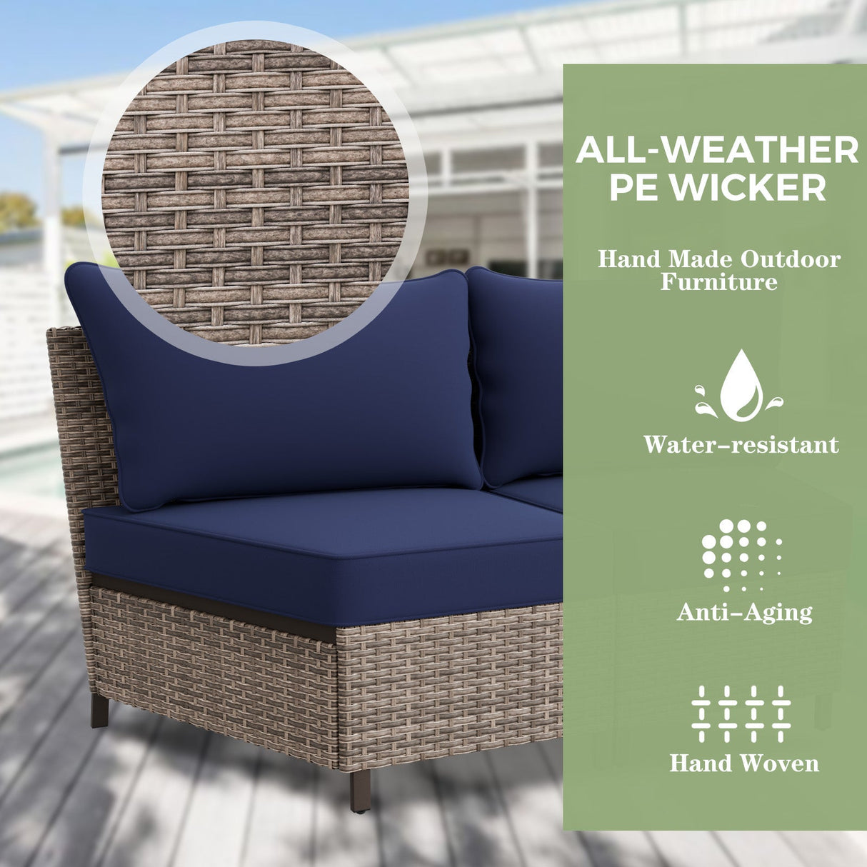 EAGLE PEAK Coastal Vista Curved Outdoor Wicker Sofa with Cushions, Seats 3, Beige - Eagle Peak Canopy and Outdoor Products