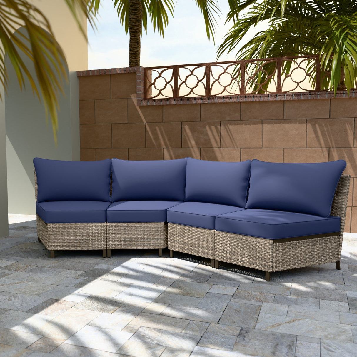 EAGLE PEAK Coastal Vista Curved Outdoor Wicker Sofa with Cushions, Seats 4, Beige - Eagle Peak Canopy and Outdoor Products