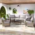 EAGLE PEAK Coastal Vista Outdoor Patio Furniture Set with Curved Sectional Sofas, Coffee and Side Tables, Patio Chairs, Seats 6, Beige - Eagle Peak Canopy and Outdoor Products