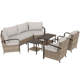 EAGLE PEAK Coastal Vista Outdoor Patio Furniture Set with Curved Sectional Sofas, Coffee and Side Tables, Patio Chairs, Seats 6, Beige - Eagle Peak Canopy and Outdoor Products