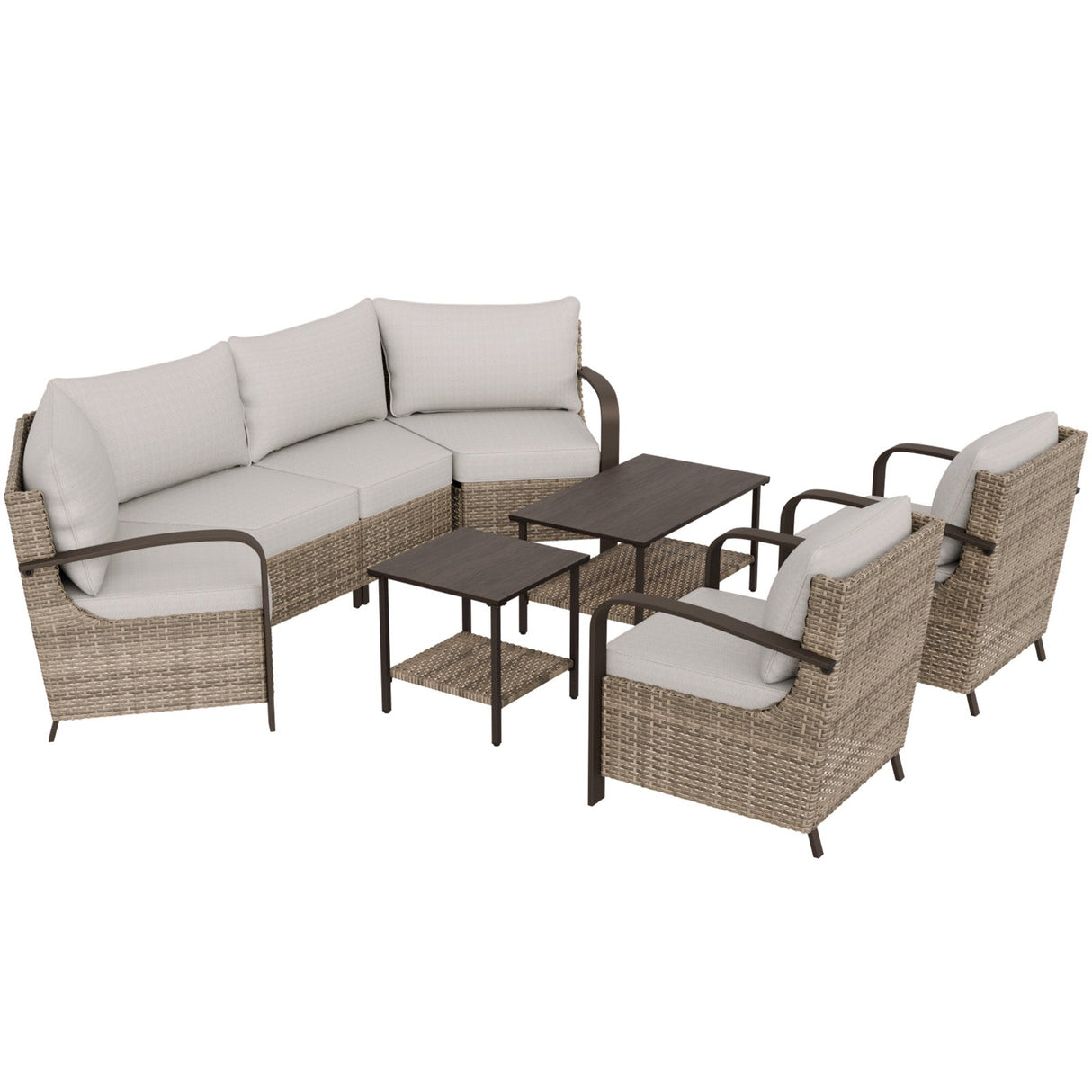 EAGLE PEAK Coastal Vista Outdoor Patio Furniture Set with Curved Sectional Sofas, Coffee and Side Tables, Patio Chairs, Seats 6, Beige - Eagle Peak Canopy and Outdoor Products