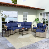 EAGLE PEAK Coastal Vista Outdoor Patio Furniture Set with Curved Sectional Sofas, Coffee and Side Tables, Patio Chairs, Seats 6, Beige - Eagle Peak Canopy and Outdoor Products