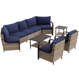 EAGLE PEAK Coastal Vista Outdoor Patio Furniture Set with Curved Sectional Sofas, Coffee and Side Tables, Patio Chairs, Seats 7, Beige - Eagle Peak Canopy and Outdoor Products