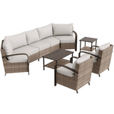 EAGLE PEAK Coastal Vista Outdoor Patio Furniture Set with Curved Sectional Sofas, Coffee and Side Tables, Patio Chairs, Seats 7, Beige - Eagle Peak Canopy and Outdoor Products