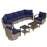 EAGLE PEAK Coastal Vista Outdoor Patio Furniture Set with Curved Sectional Sofas, Coffee and Side Tables, Swivel Rocker Chairs, Seats 7, Beige - Eagle Peak Canopy and Outdoor Products