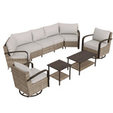 EAGLE PEAK Coastal Vista Outdoor Patio Furniture Set with Curved Sectional Sofas, Coffee and Side Tables, Swivel Rocker Chairs, Seats 7, Beige - Eagle Peak Canopy and Outdoor Products