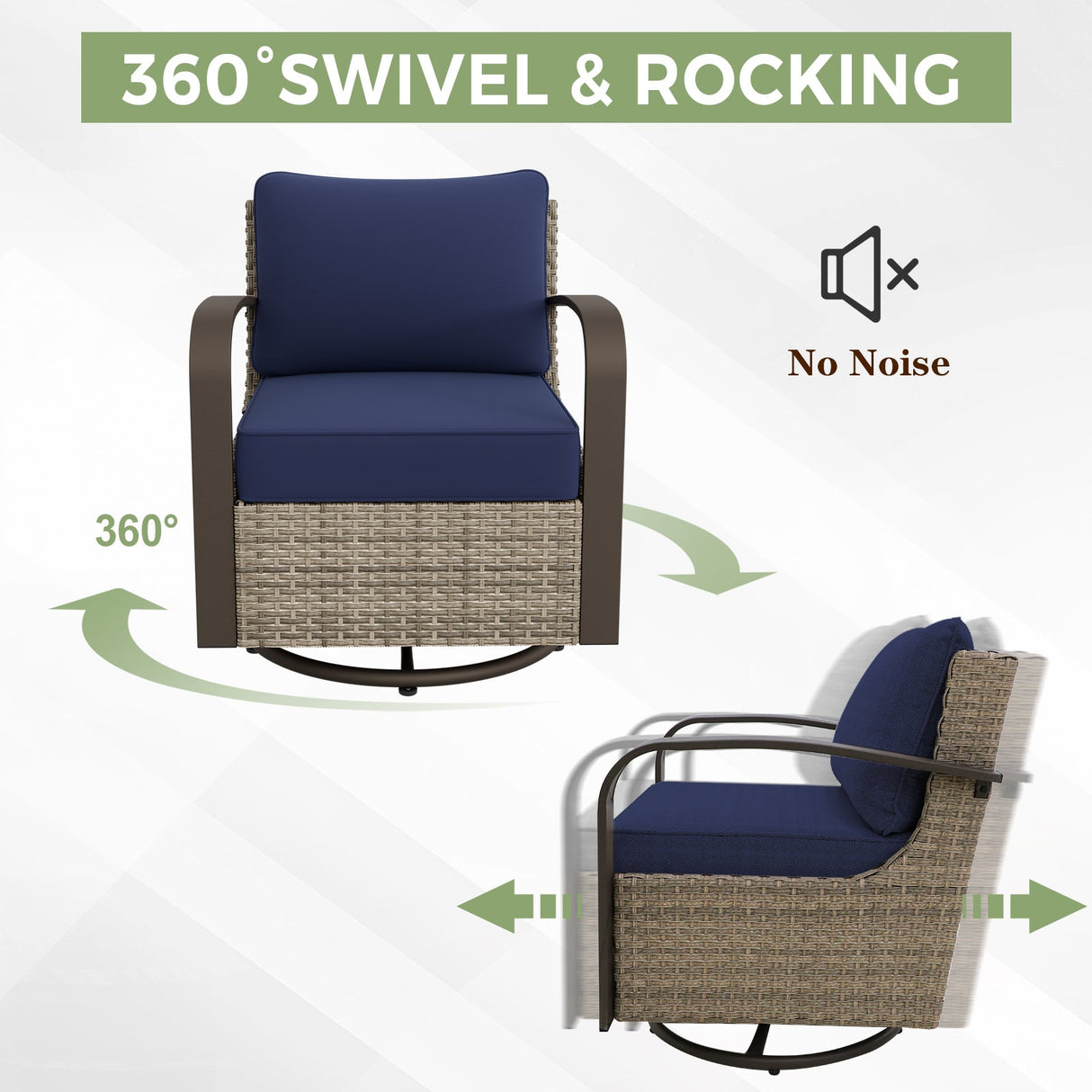 EAGLE PEAK Coastal Vista Outdoor Swivel Wicker Rocker Chair with Deep Seating,Contains 2 Chairs, Beige/Blue - Eagle Peak Canopy and Outdoor Products