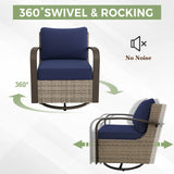 EAGLE PEAK Coastal Vista Outdoor Swivel Wicker Rocker Chair with Deep Seating,Contains 2 Chairs, Beige/Blue - Eagle Peak Canopy and Outdoor Products