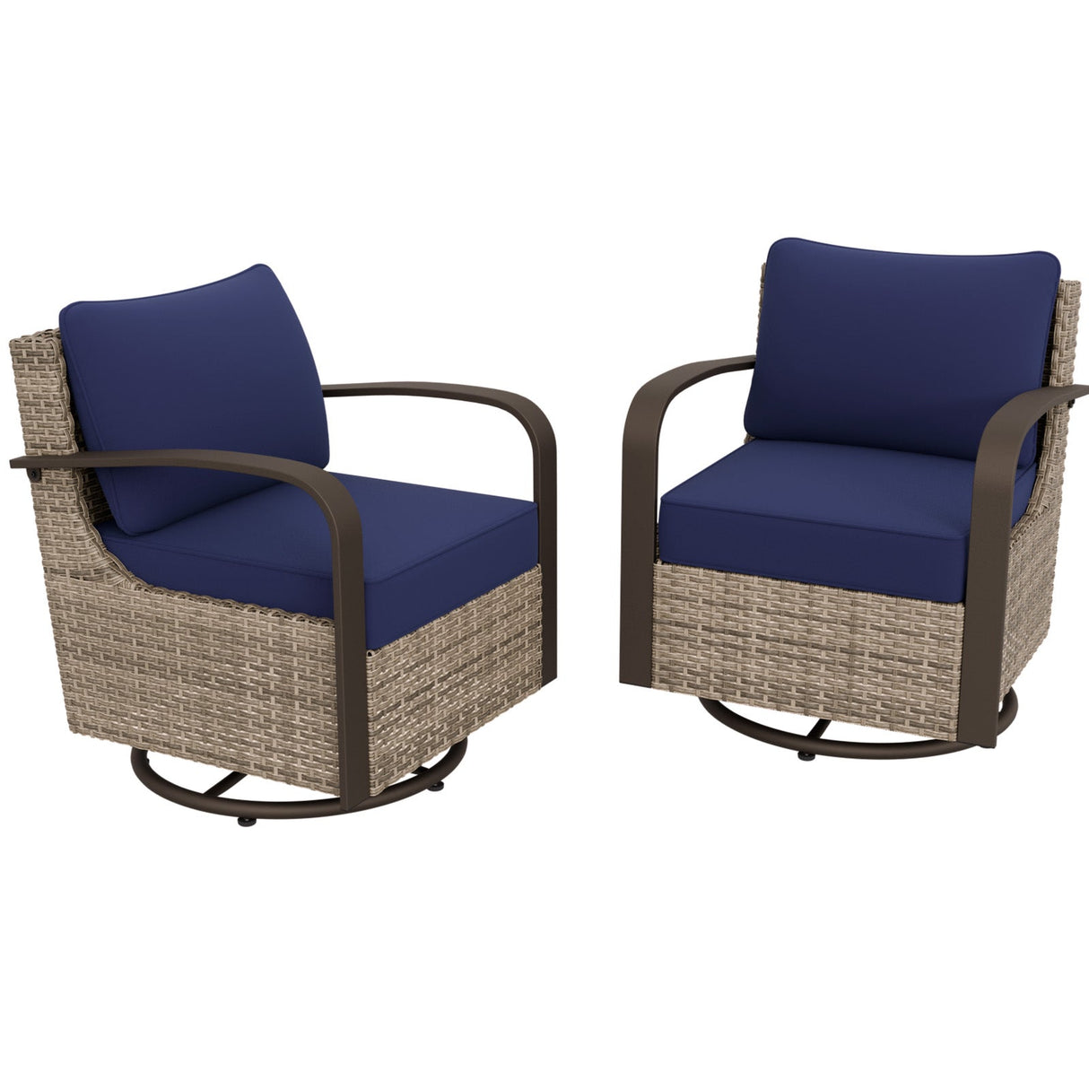 EAGLE PEAK Coastal Vista Outdoor Swivel Wicker Rocker Chair with Deep Seating,Contains 2 Chairs, Beige/Blue - Eagle Peak Canopy and Outdoor Products