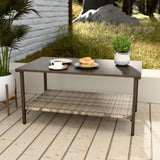 EAGLE PEAK Coastal Vista Outdoor Table with Wicker Shelf, Wood Grain Top - Eagle Peak Canopy and Outdoor Products