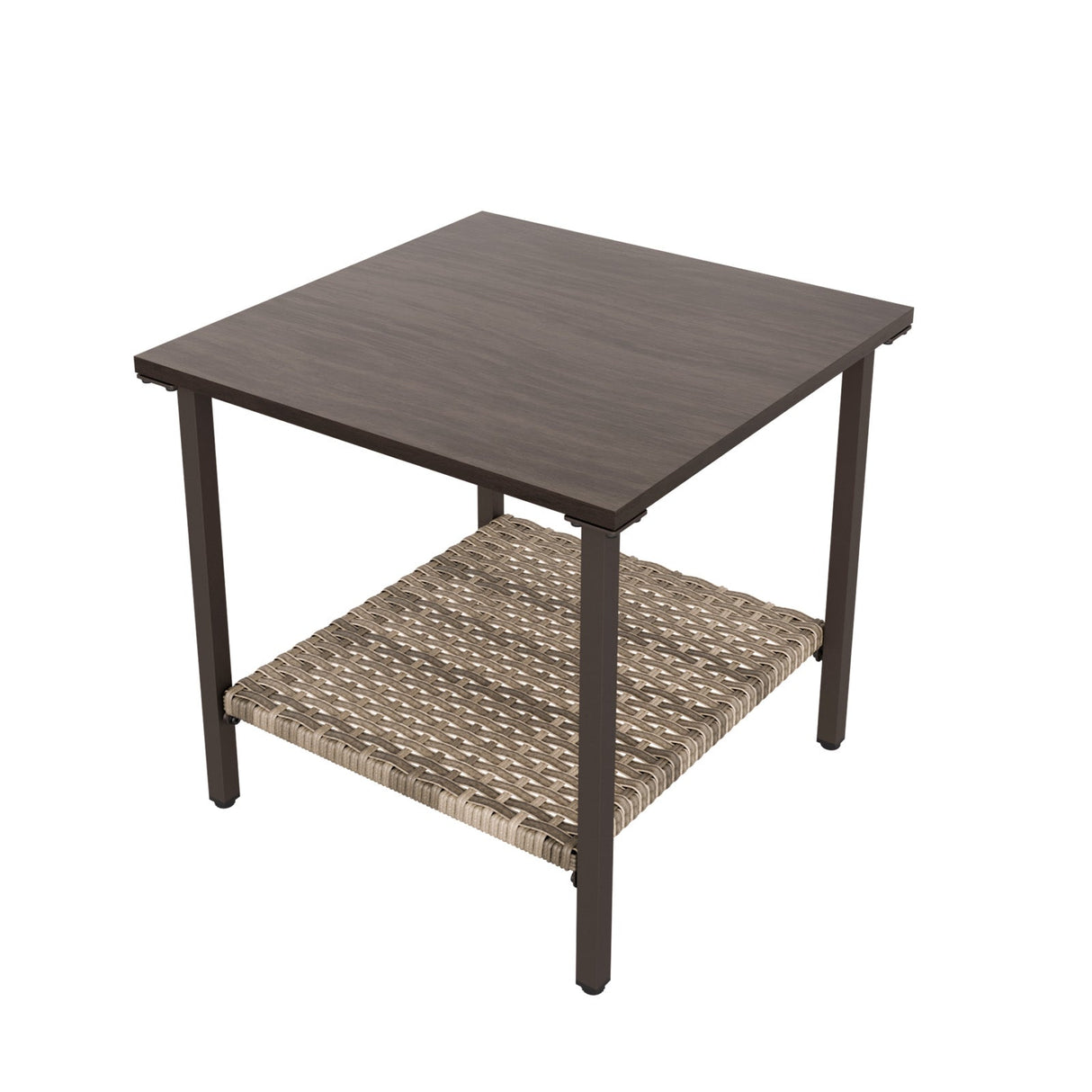 EAGLE PEAK Coastal Vista Outdoor Table with Wicker Shelf, Wood Grain Top - Eagle Peak Canopy and Outdoor Products