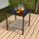 EAGLE PEAK Coastal Vista Outdoor Table with Wicker Shelf, Wood Grain Top - Eagle Peak Canopy and Outdoor Products