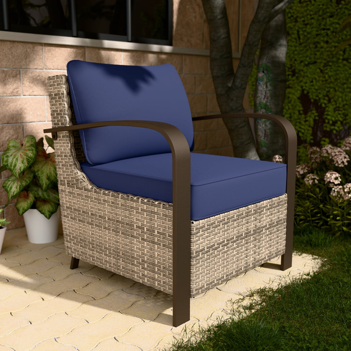 EAGLE PEAK Coastal Vista Patio Chair with Cushions, Contains 1 Chair, Blue/Beige - Eagle Peak Canopy and Outdoor Products