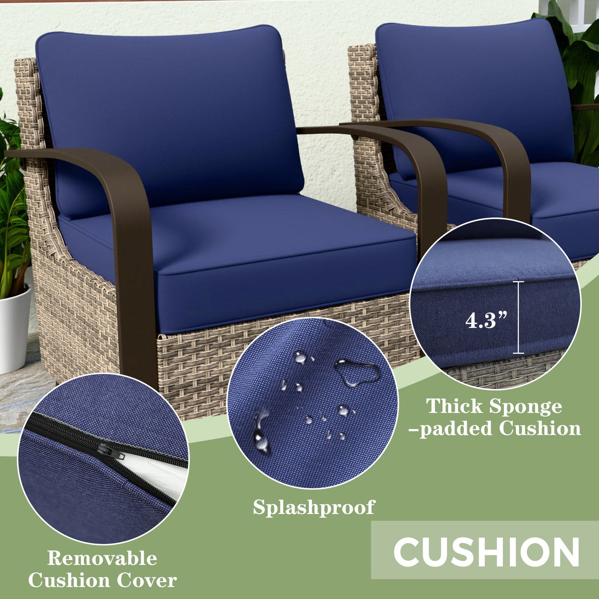 EAGLE PEAK Coastal Vista Patio Chair with Cushions, Contains 2 Chairs, Beige/Blue - Eagle Peak Canopy and Outdoor Products