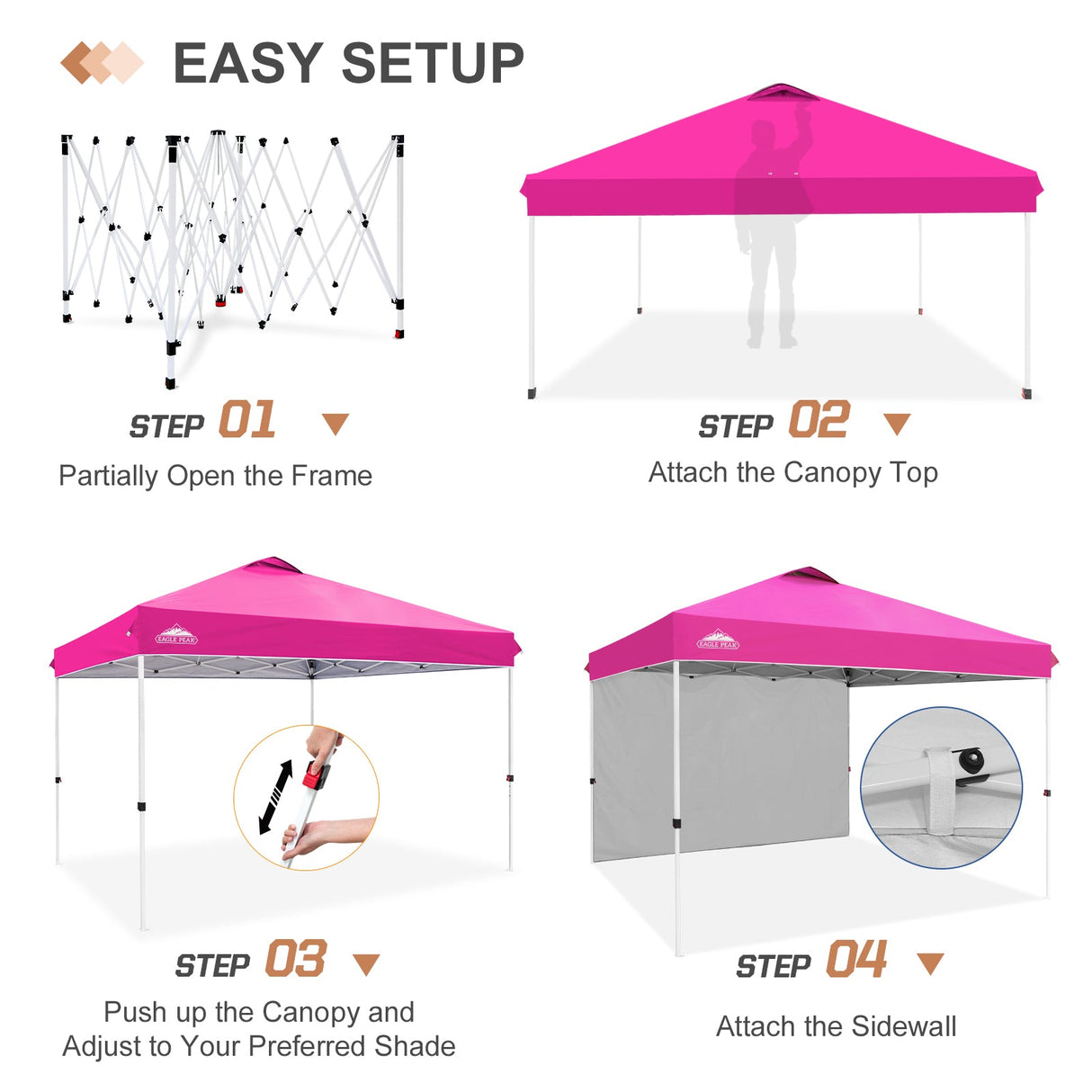 EAGLE PEAK Commercial Pop up Canopy with 1 Sidewall, Heavy Duty Canopy Tent 12x12, Roller Bag and 4 Weight Bags - Eagle Peak Canopy and Outdoor Products