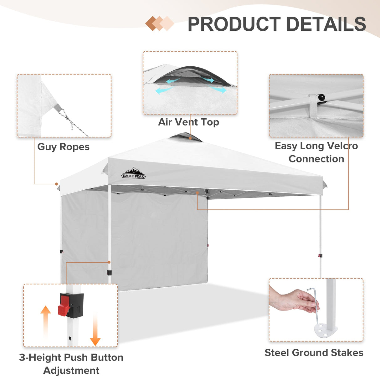 EAGLE PEAK Commercial Pop up Canopy with 1 Sidewall, Heavy Duty Canopy Tent 12x12, Roller Bag and 4 Weight Bags - Eagle Peak Canopy and Outdoor Products