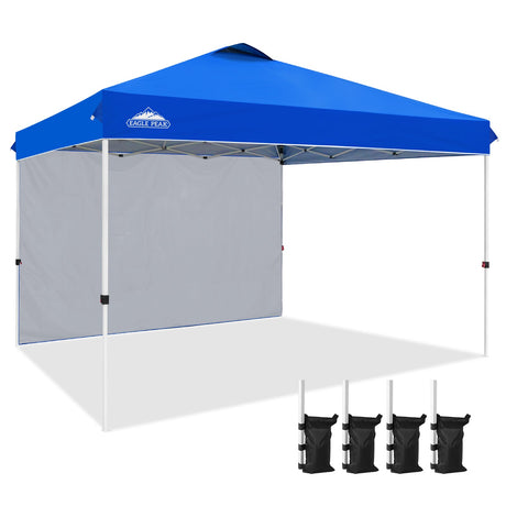 EAGLE PEAK Commercial Pop up Canopy with 1 Sidewall, Heavy Duty Canopy Tent 12x12, Roller Bag and 4 Weight Bags - Eagle Peak Canopy and Outdoor Products