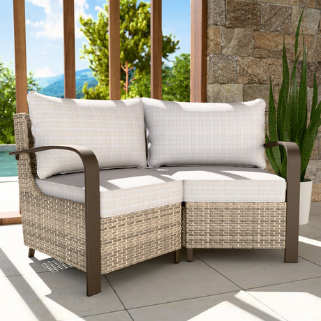 EAGLE PEAK Costal Vista Patio Outdoor Wicker Love Seat with Deep Seating, Comfortable 4 inch Cushion, Beige/Blue - Eagle Peak Canopy and Outdoor Products