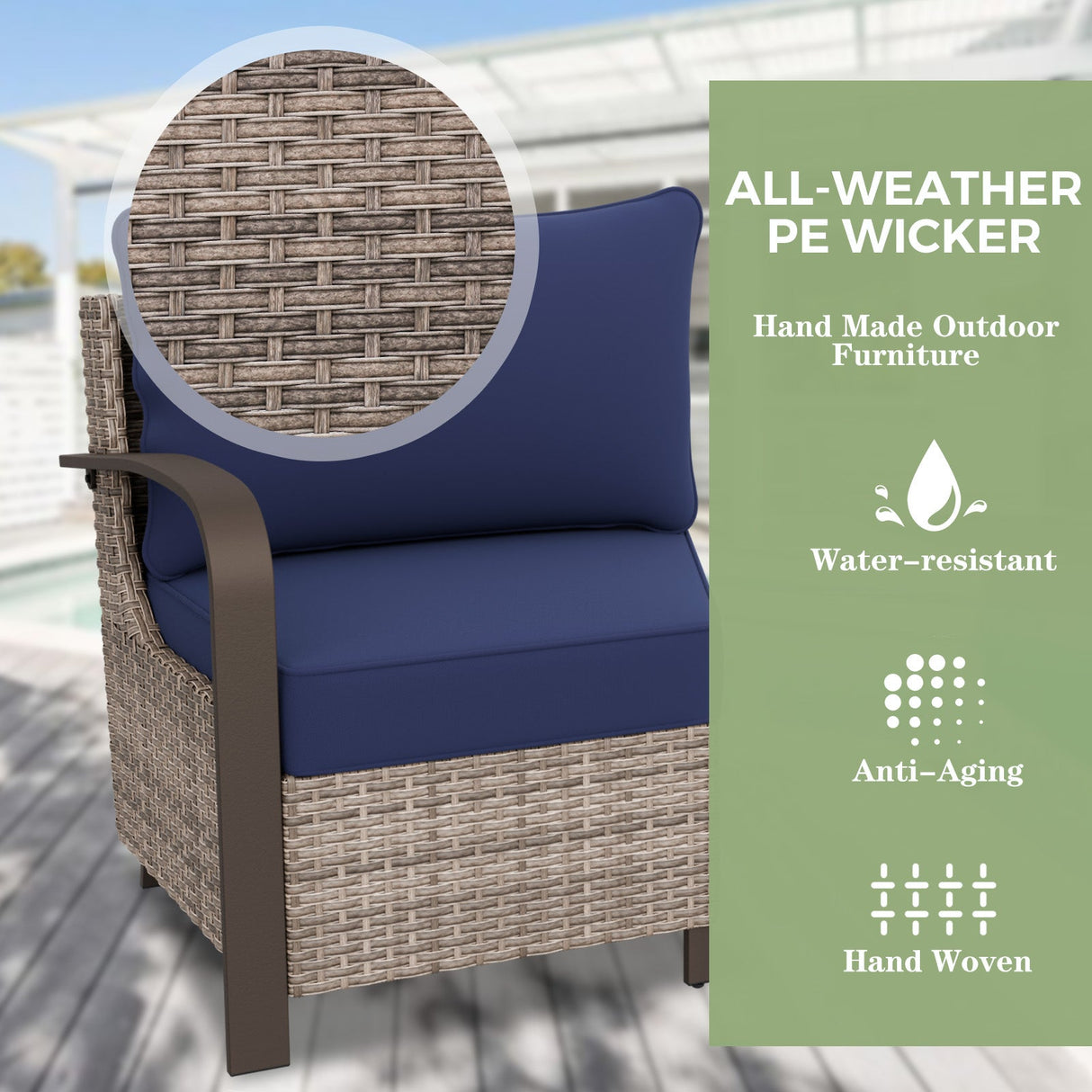 EAGLE PEAK Costal Vista Patio Outdoor Wicker Love Seat with Deep Seating, Comfortable 4 inch Cushion, Beige/Blue - Eagle Peak Canopy and Outdoor Products