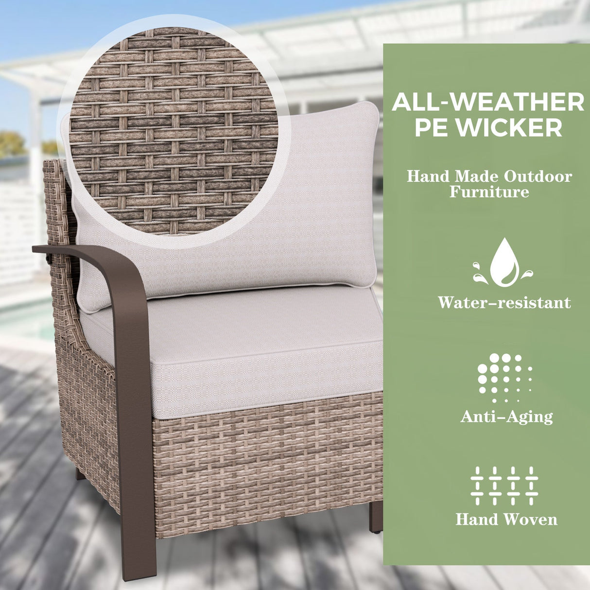 EAGLE PEAK Costal Vista Patio Outdoor Wicker Love Seat with Deep Seating, Comfortable 4 inch Cushion, Beige/Blue - Eagle Peak Canopy and Outdoor Products