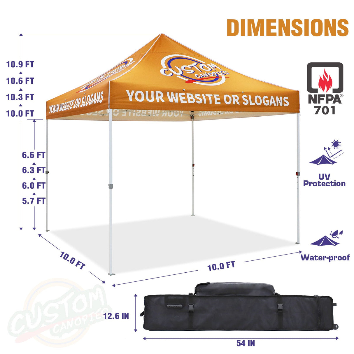 EAGLE PEAK CP100 Steel Square Leg Heavy Duty Commercial Custom Canopy Tent 10x10 - CLICK TO CONFIGURE - Package Prices Start at $569.99 - Eagle Peak Custom Canopy Tent