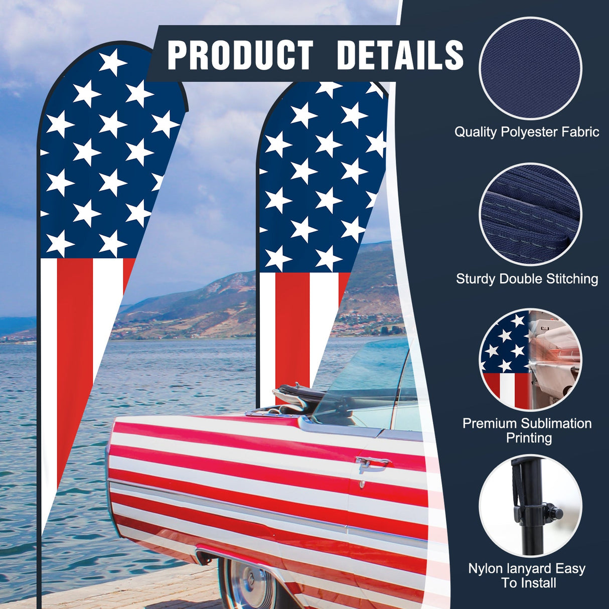 EAGLE PEAK Custom Printed Teardrop Flags with Your Logo and Design, Personalized Advertising Flags for Marketing, with Folding Cross Base, Weight Bag & Carry Bag, 11.2x2.6 ft - Eagle Peak Canopy and Outdoor Products