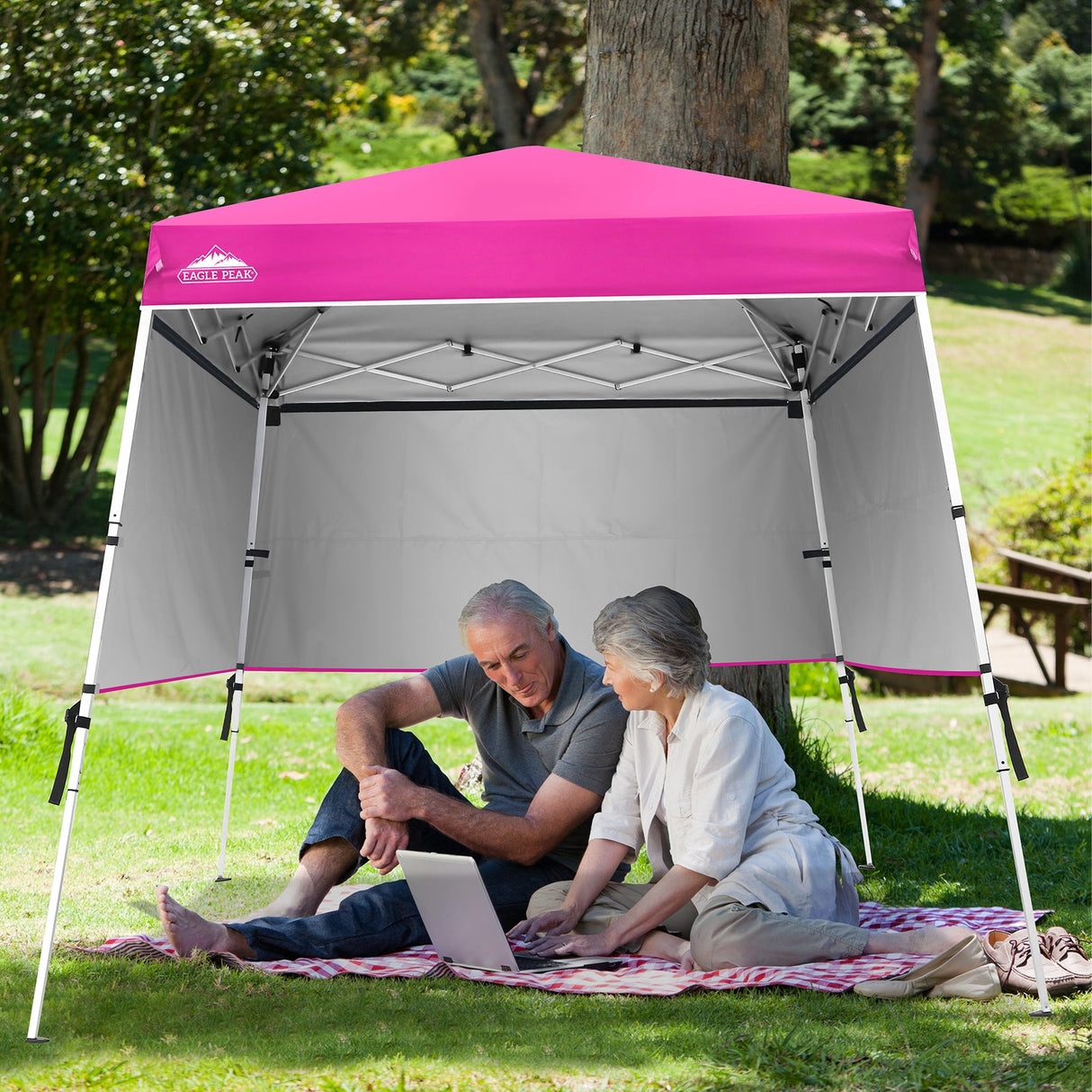 EAGLE PEAK Day Tripper 8x8 Aluminum Super - Lightweight Slant Leg Pop Up Canopy with 3 Removable Walls - Eagle Peak Canopy and Outdoor Products