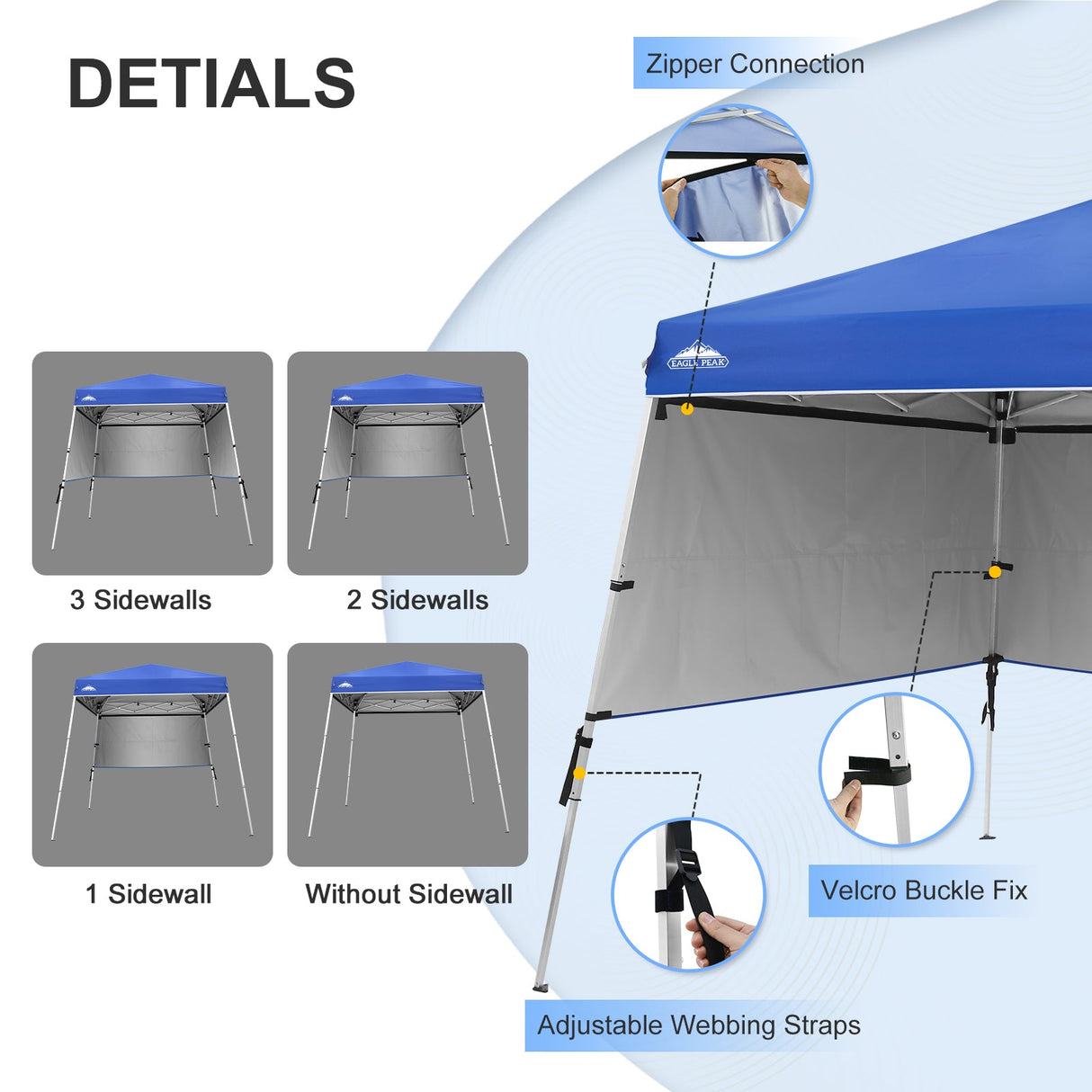 EAGLE PEAK Day Tripper 8x8 Aluminum Super - Lightweight Slant Leg Pop Up Canopy with 3 Removable Walls - Eagle Peak Canopy and Outdoor Products