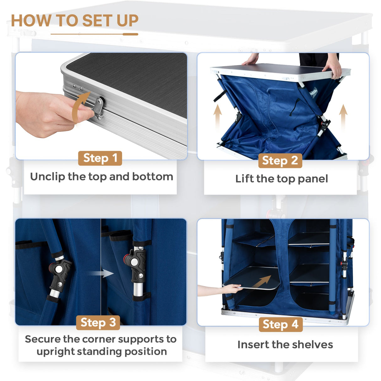 EAGLE PEAK Double Camping Folding Table with Storage Organizer and Side Pockets - Eagle Peak Canopy and Outdoor Products