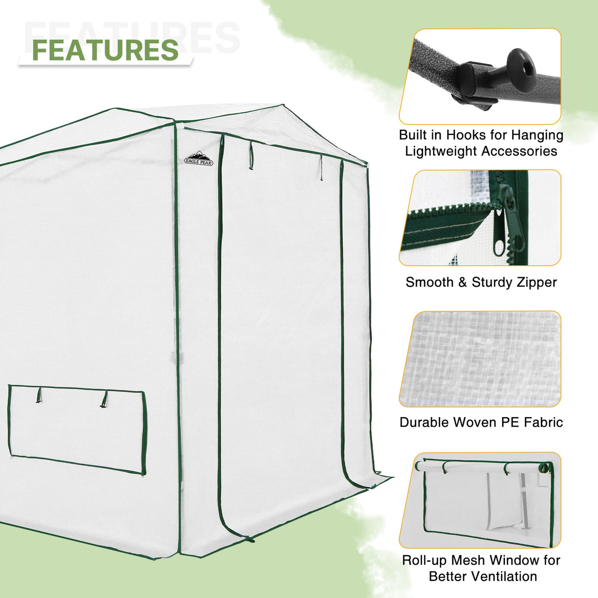 EAGLE PEAK Easy Fast Setup Instan 8x6 Pop Up Walk In Greenhouse - Eagle Peak Canopy and Outdoor Products