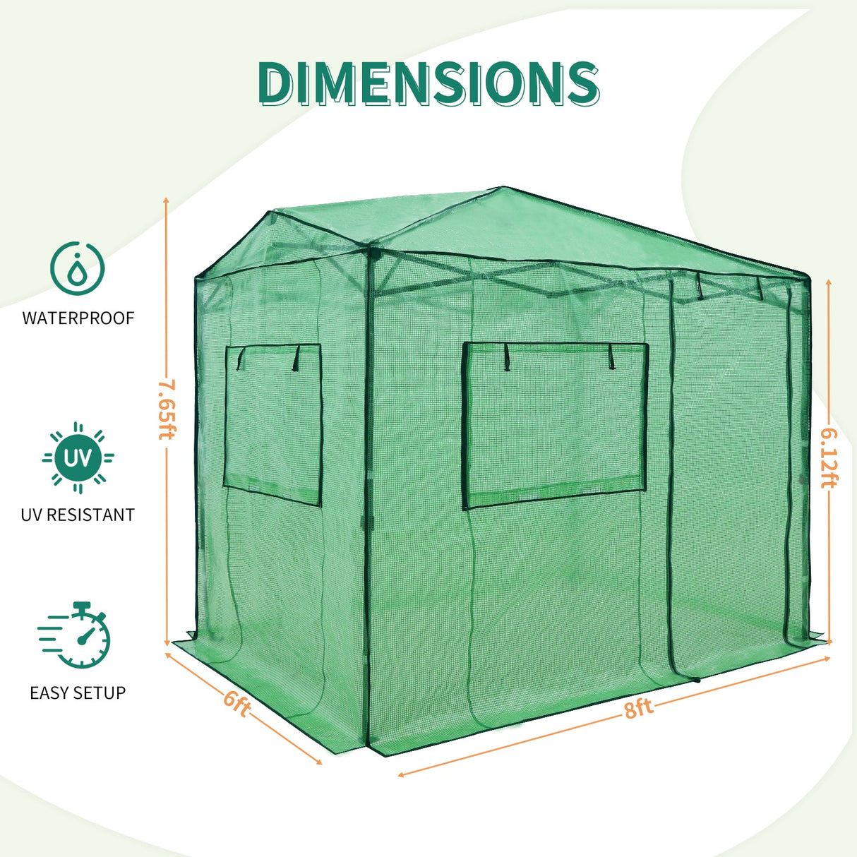 EAGLE PEAK Easy Fast Setup Instan 8x6 Pop Up Walk In Greenhouse - Eagle Peak Canopy and Outdoor Products